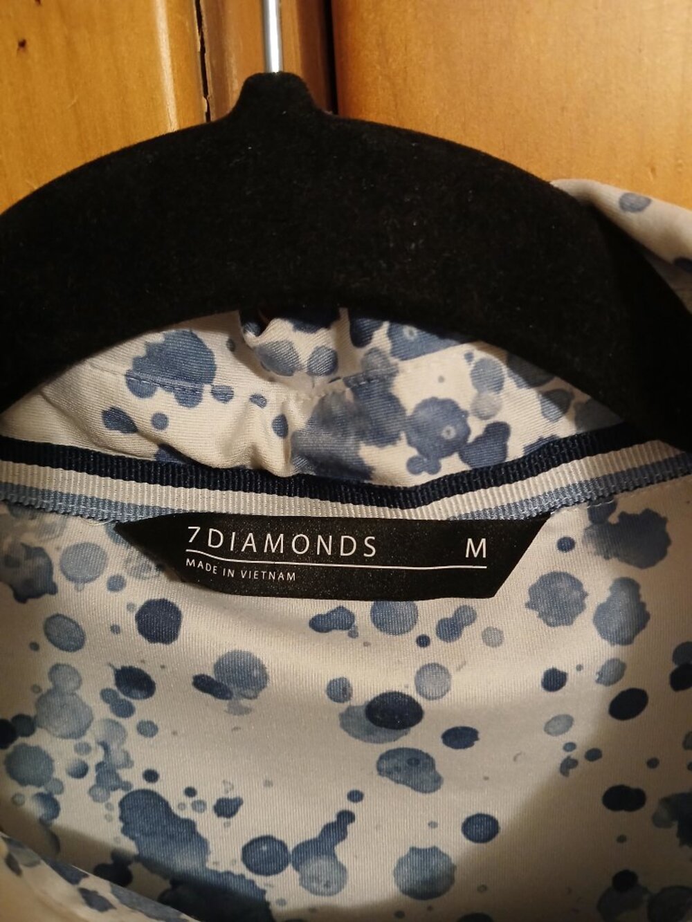 7 Diamonds 4 Way Stretch Golf Polo Shirt Men's Medium Blue/White Splatter EUC - Picture 3 of 8